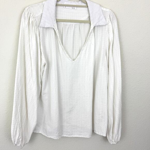 Self Contrast Womens Tracy Blouse Top Size XL Linen Blend Seersucker White - Picture 1 of 7